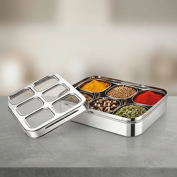 Houzifyy_6_Square_stainless_steel_masala_box_for_kitchen_|spice_box_with_see-_through_lead_|_6_containers_masala_Dani/dabba_|_dry_fruit_organiser_|_food_grade_rust_free_steel