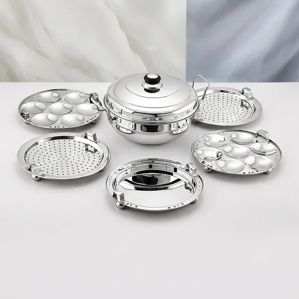 Houzifyy_Stainless_Steel_Multi_Kadai_With_Multi-Purpose_Cooking_Pot_With_Lid_And_Multiple_Plates_|_Stakeable_Steamer_Set
