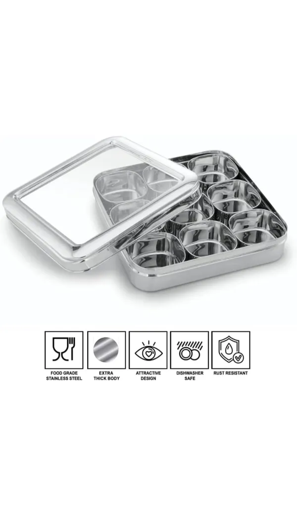 Houzifyy_Stainless_Steel_9_Square_Masala_Dabba_|__spice_box_|__dry_fruit_box_with_plain_lid