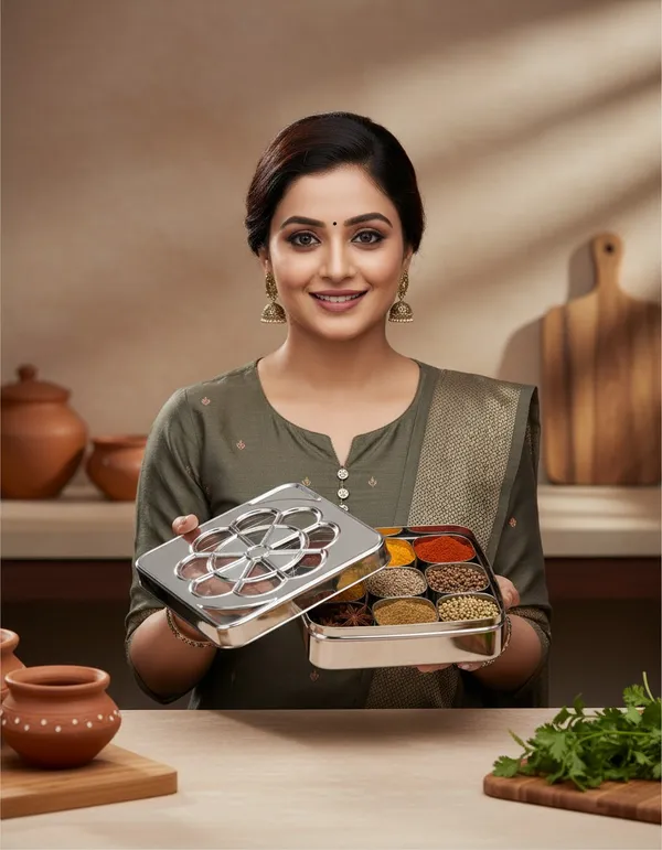 houzifyy_flora_9_square_stainless_steel_spice_box_with_see_through_glass_lid_|_9_containers_storage_box_|_durable_masala_Dani|_masala_box_for_kitchen_|_dry_fruit_organiser