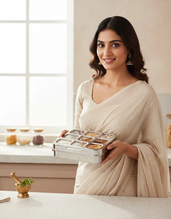 Houzifyy_9_Square_Stainless_Steel_Masala_Box_For_Kitchen_|_Spice_Box_With_See-through_Lid_|_9_Containers_Masala_Dani/Dabba_|_Dry_Fruit_Organiser_|_Food_Grade_Rust-Free_Steel
