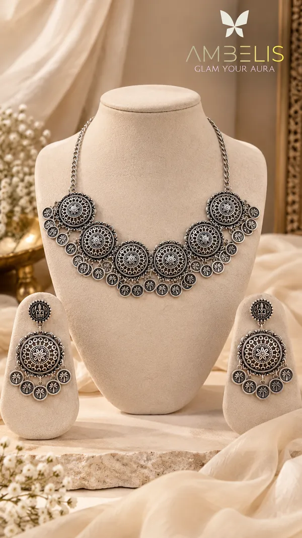 Silver_Tone_Oxidized_Necklace_And_Earrings_Set_for_Women