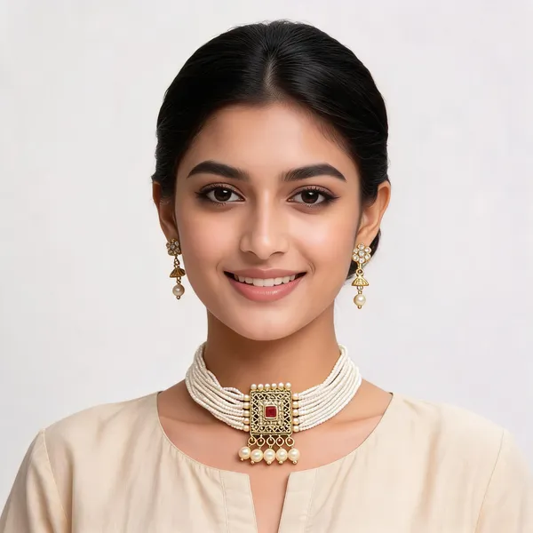 White_Pearl_Multilayer_Choker_Necklace_Set_For_Women