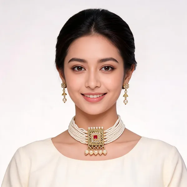 White_Pearl_Multilayer_Choker_Necklace_Set_For_Women
