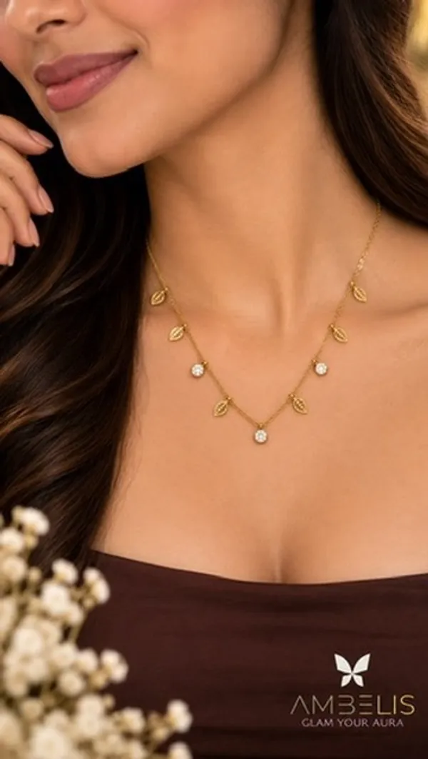 Gold_Tone_Leaf_Charm_Necklace_for_Women