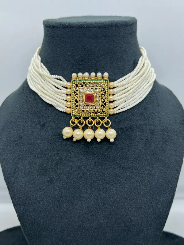 White_Pearl_Multilayer_Choker_Necklace_Set_For_Women