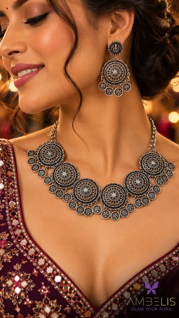 Silver_Tone_Oxidized_Necklace_And_Earrings_Set_for_Women