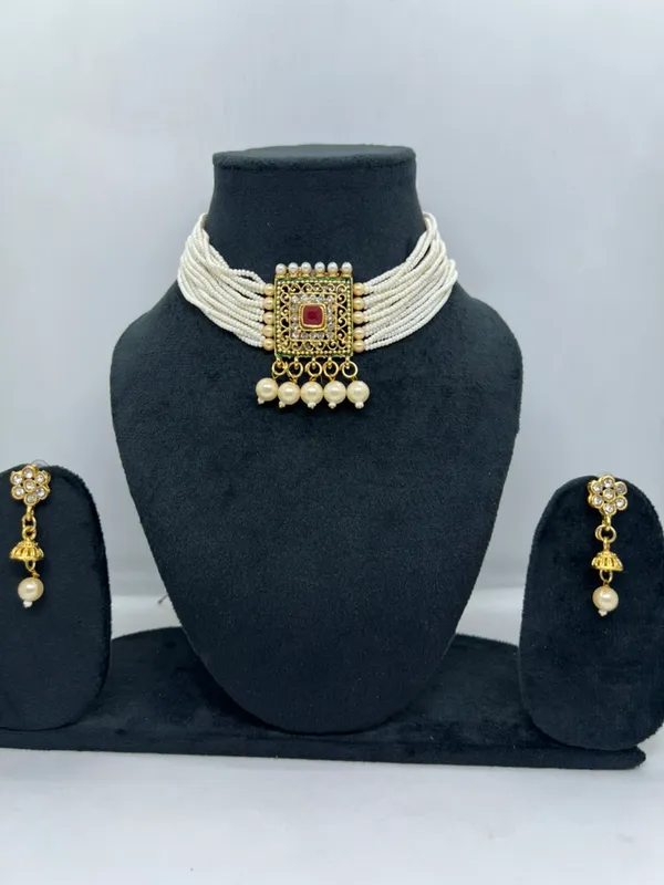 White_Pearl_Multilayer_Choker_Necklace_Set_For_Women