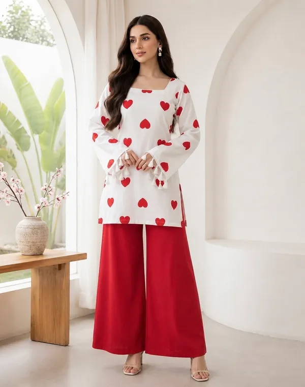 White_And_Red_Cotton_Heart_Print_Kurta_With_Palazzo_Set_For_Women