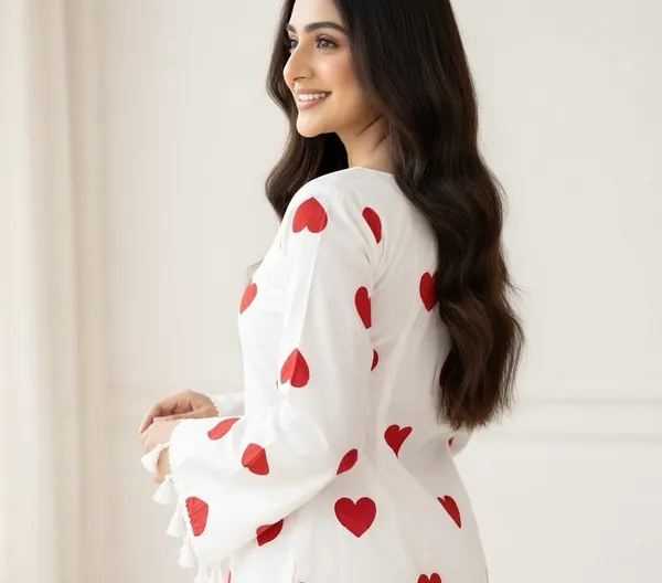 White_And_Red_Cotton_Heart_Print_Lace_Trim_Long_Sleeve_Kurta_For_Women