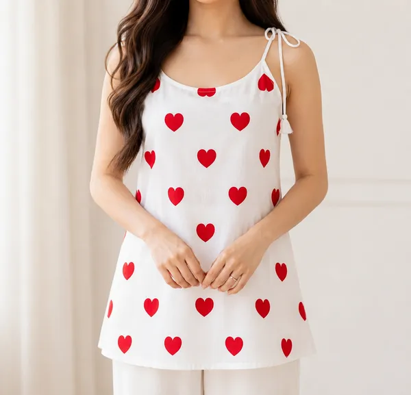 White_And_Red_Cotton_Heart_Print_Sleeveless_Kurta_For_Women