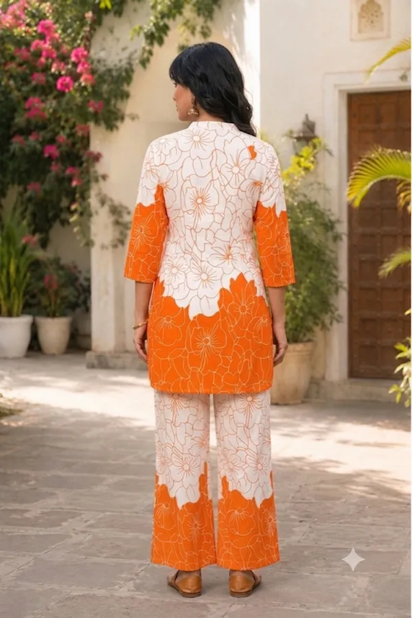 Orange_And_White_Cotton_Floral_Print_Co-Ord_Set_For_Women