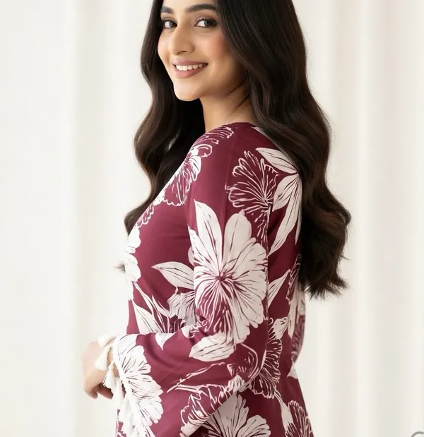 Maroon_Cotton_Floral_Print_Straight_Kurta_For_Women