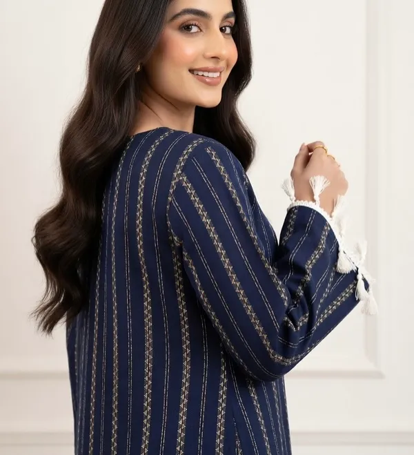 Navy_Blue_Cotton_Striped_Tassel_Sleeve_Kurta_For_Women