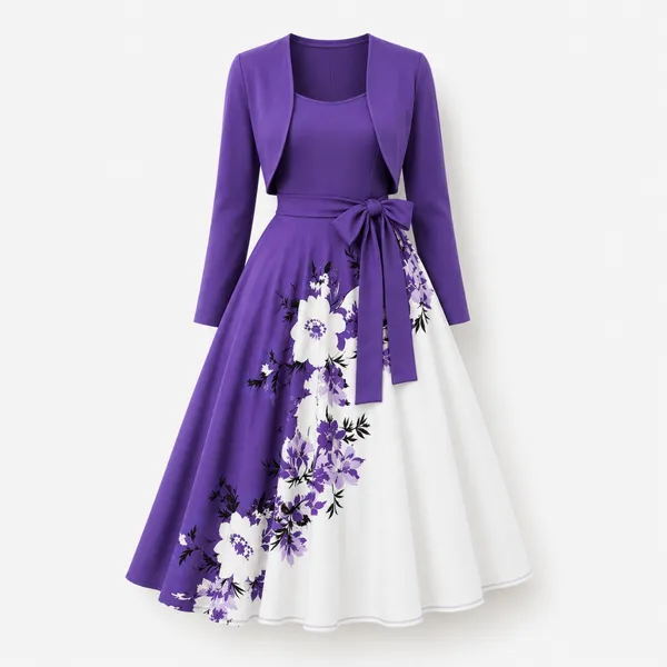 Elara_Elegant_2_Piece_Womens_Royal_Purple_Cardigan_Jacket_Floral_Suspender_Dress_Set