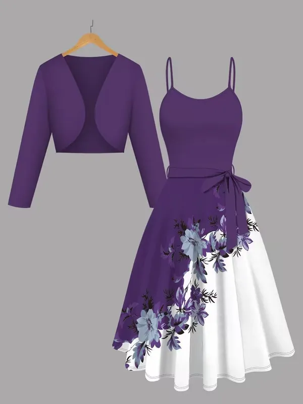 Elara_Elegant_2_Piece_Womens_Royal_Purple_Cardigan_Jacket_Floral_Suspender_Dress_Set