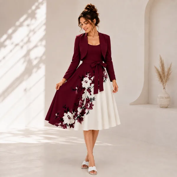 Elara_Elegant_2_Piece_Womens_Maroon_Cardigan_Jacket_Floral_Suspender_Dress_Set