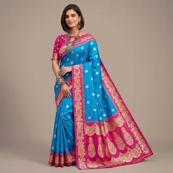 Blue_Silk_Zari_Floral_Woven_Banarasi_Saree_For_Women