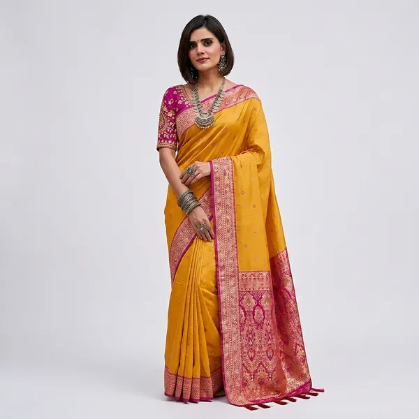 Mustard_Silk_Woven_Border_Saree_For_Women