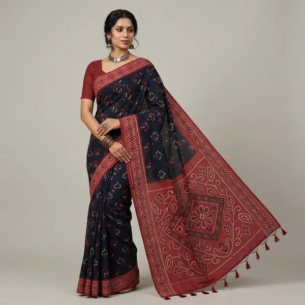 Black_Silk_Patola_Print_Maroon_Border_Saree_For_Women