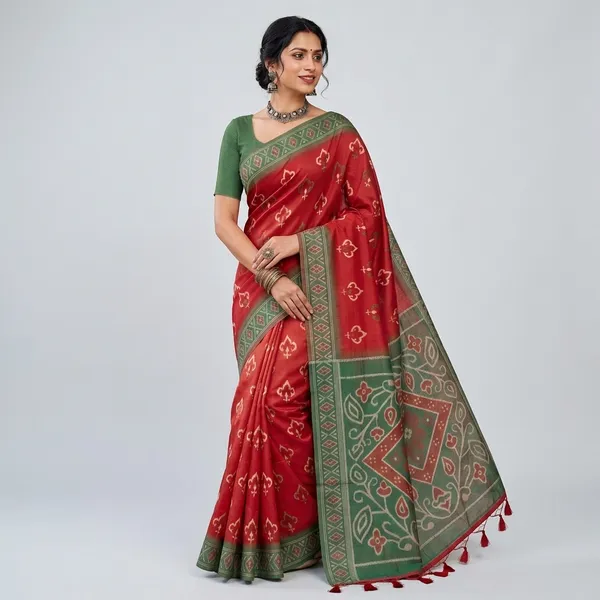 Red_Silk_Bandhani_Print_Woven_Saree_For_Women