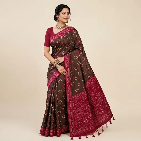 Brown_Silk_Bandhani_Print_Saree_For_Women