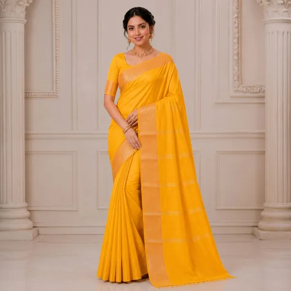 Yellow_Silk_Woven_Border_Saree_For_Women