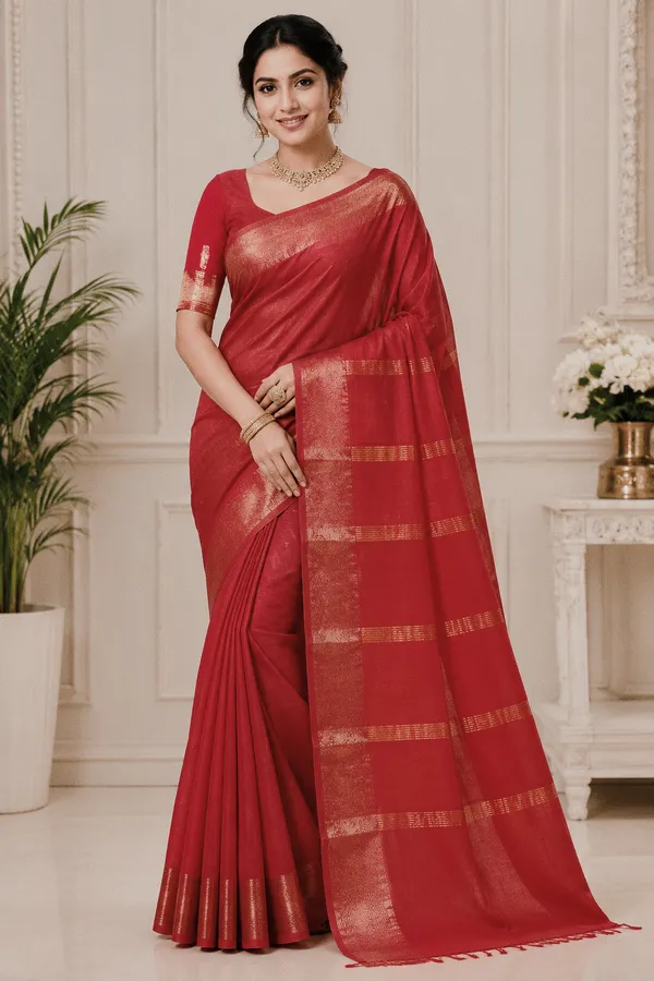 Red_Silk_Zari_Woven_Border_Saree_For_Women