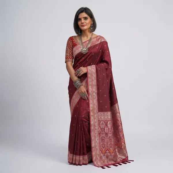 Maroon_Silk_Woven_Border_Banarasi_Saree_For_Women