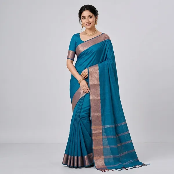 Blue_Silk_Zari_Border_Traditional_Saree_For_Women