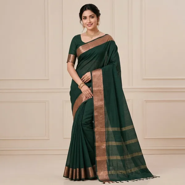 Green_Silk_Copper_Zari_Border_Saree_For_Women