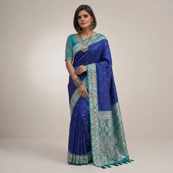 Blue_Silk_Woven_Zari_Border_Banarasi_Saree_For_Women