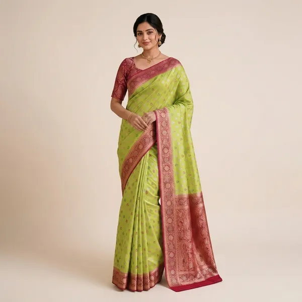 Green_Silk_Woven_Maroon_Border_Banarasi_Saree_For_Women