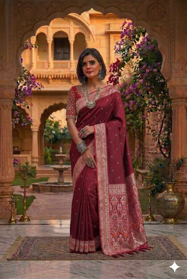 Maroon_Silk_Woven_Border_Banarasi_Saree_For_Women
