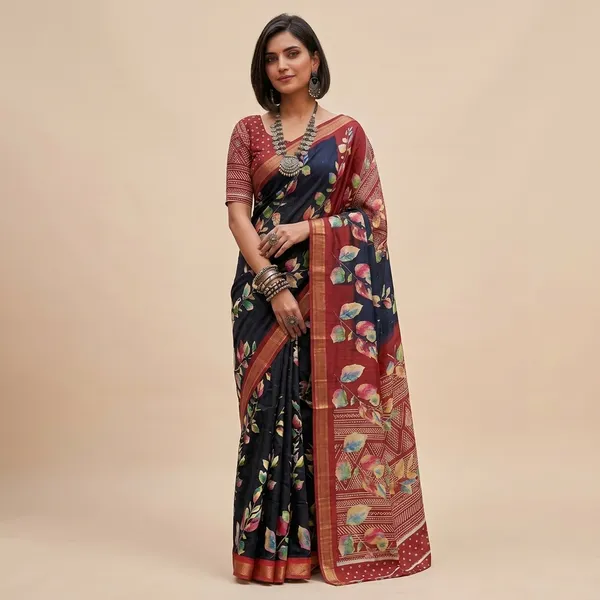Black_Silk_Zari_Woven_Maroon_Border_Saree_For_Women