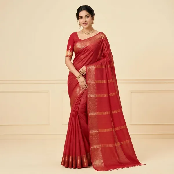 Red_Silk_Zari_Woven_Border_Saree_For_Women