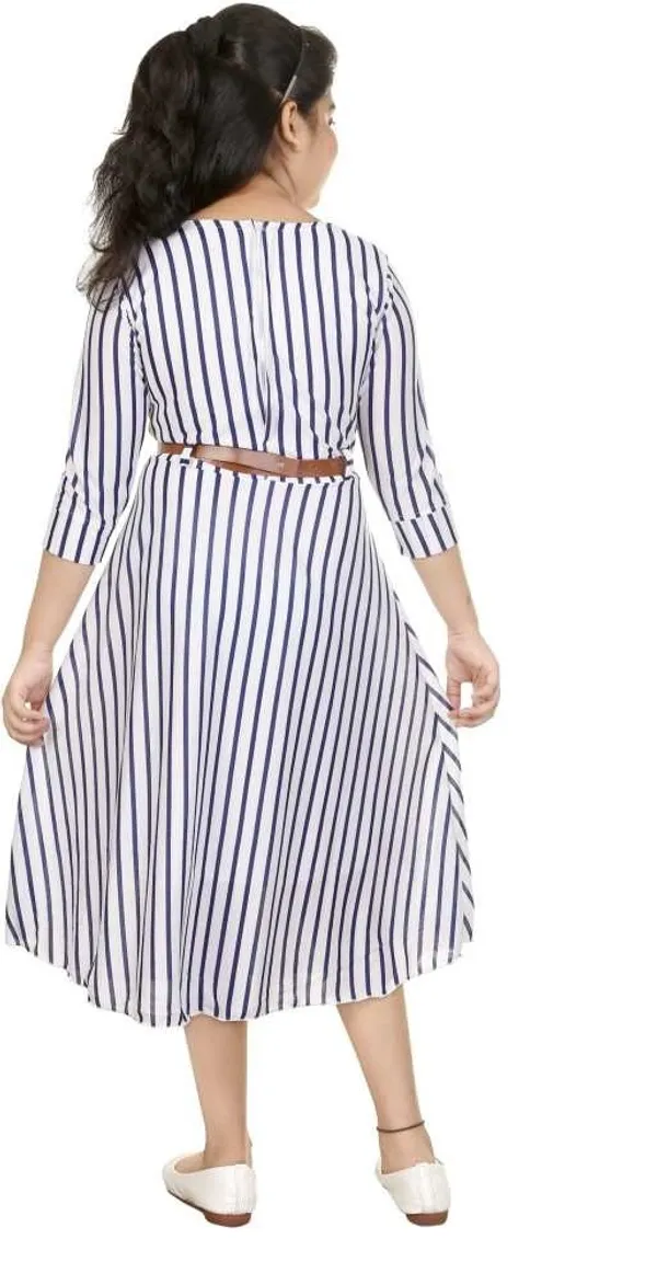 White_And_Blue_Striped_Fit_And_Flare_Midi_Dress_For_Girls