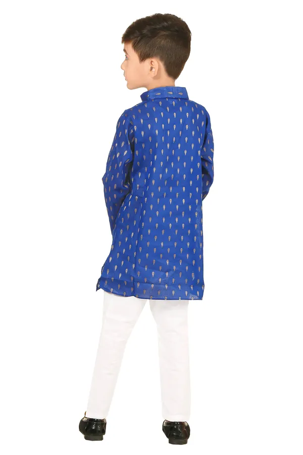 Blue_And_White_Cotton_Printed_Straight_Kurta_Pajama_Set_For_Boys