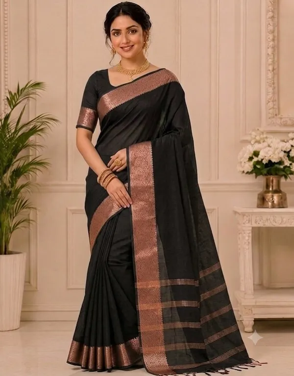 Black_Silk_Copper_Zari_Border_Saree_For_Women
