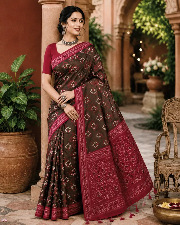 Brown_Silk_Bandhani_Print_Saree_For_Women