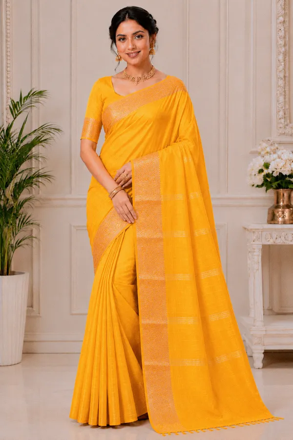 Yellow_Silk_Woven_Border_Saree_For_Women