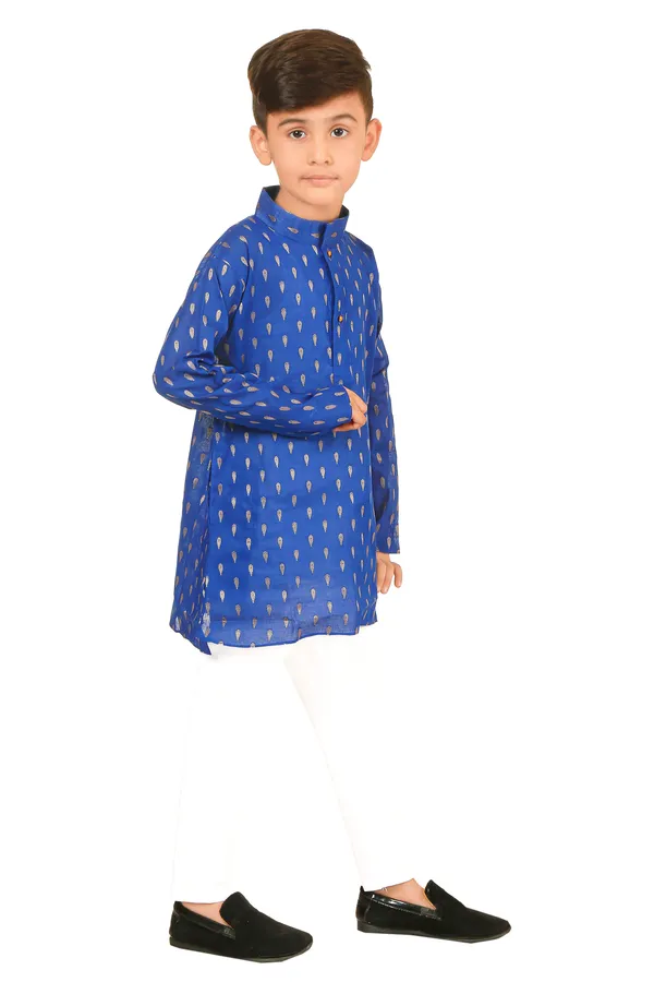 Blue_And_White_Cotton_Printed_Straight_Kurta_Pajama_Set_For_Boys