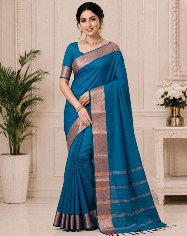 Blue_Silk_Zari_Border_Traditional_Saree_For_Women