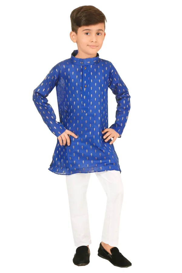 Blue_And_White_Cotton_Printed_Straight_Kurta_Pajama_Set_For_Boys