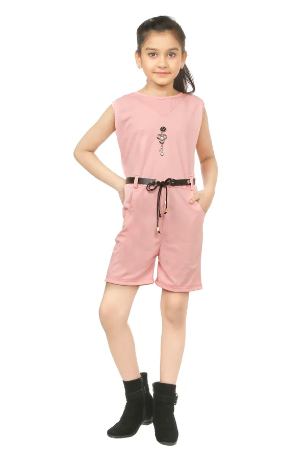 Pink_Sleeveless_Belted_Playsuit_For_Girls