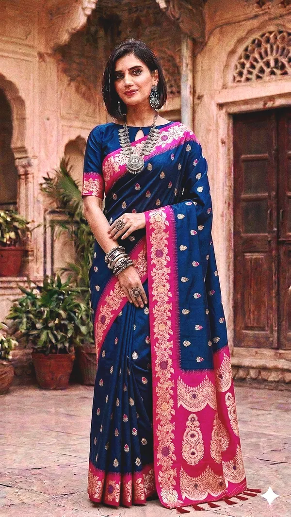 Navy_Blue_Silk_Zari_Woven_Banarasi_Saree_For_Women
