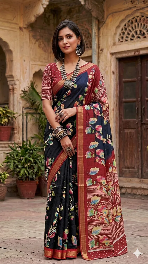 Black_Silk_Zari_Woven_Maroon_Border_Saree_For_Women