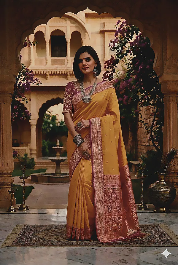 Mustard_Silk_Woven_Border_Saree_For_Women