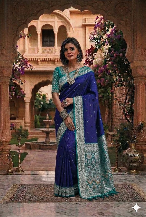 Blue_Silk_Woven_Zari_Border_Banarasi_Saree_For_Women