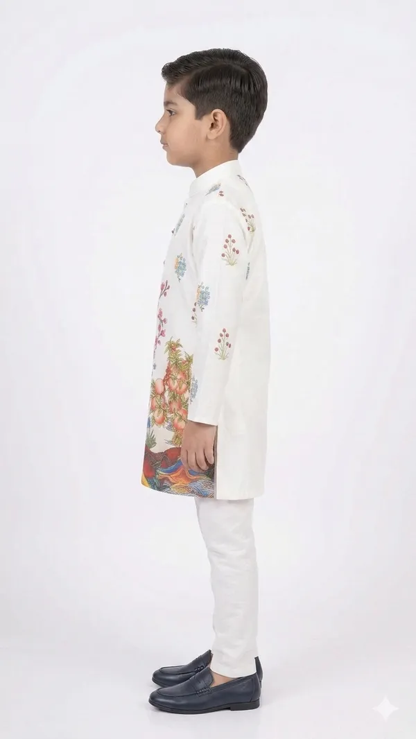 White_Cotton_Floral_Print_Straight_Kurta_Pyjama_Set_For_Boys